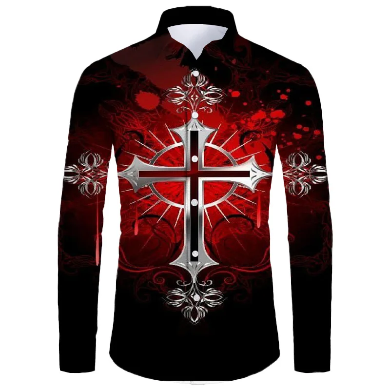 La cruz de moda 3D camisas sobre Jesús Love Everone ropa cristiana para hombres, nueva llegada, solapa de verano, camisa de manga larga, Tops