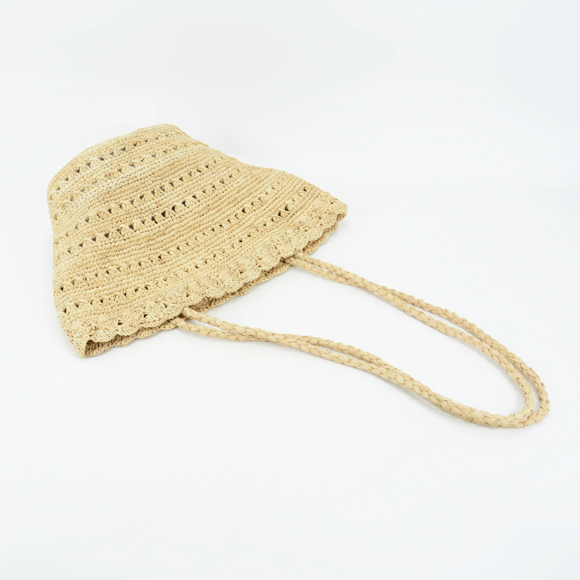 Handmade Crocheted Natural Raffia Shoulder Bag Hollow Out Design