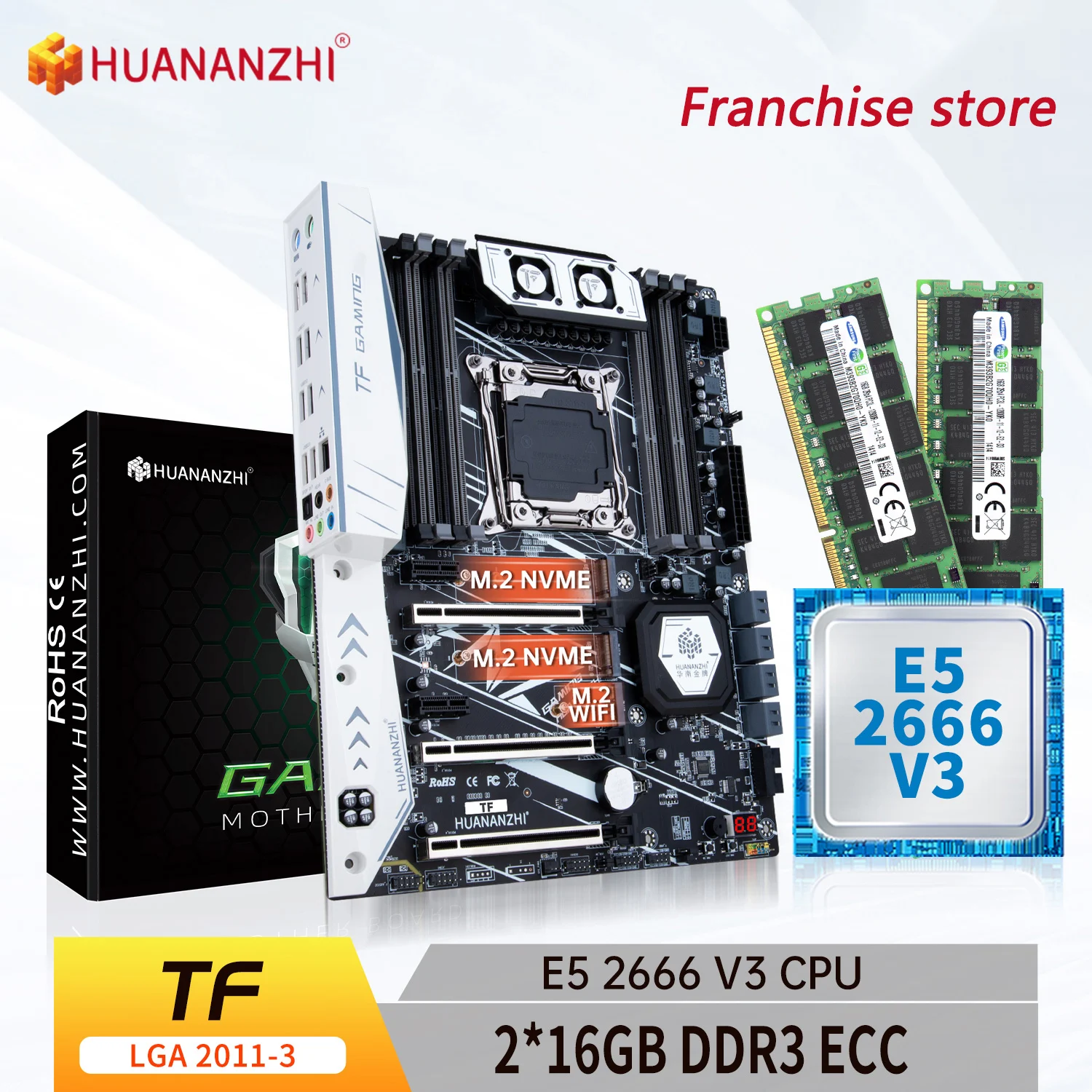 HUANANZHI-placa base X99 TF LGA 2011-3 XEON X99, tarjeta madre con Intel E5 2666 V3 con 2x16G DDR3 RECC, kit combinado de memoria