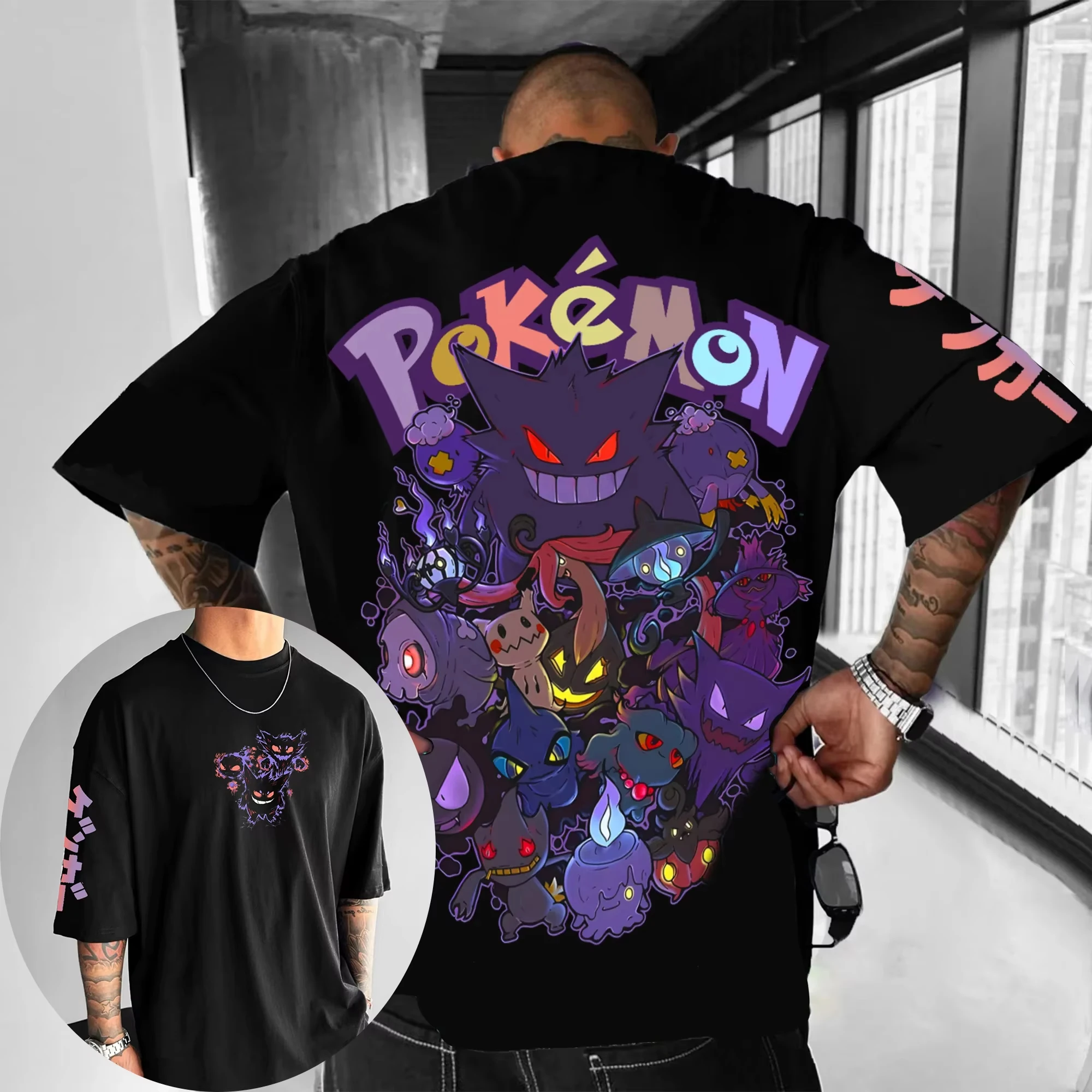 

Футболка из хлопка с логотипом Pokémon Games Co, летняя коллекция 2026, мужская и женская, в стиле Харадзюку, оверсайз, свободного кроя, повседневная, семейная, с коротким рукавом