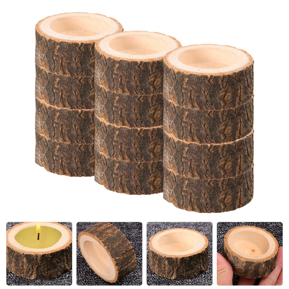 

12pcs Wooden Votive Holders Tealight Holder Rustic Natural Design For Wedding Home Decor Table Centerpieces