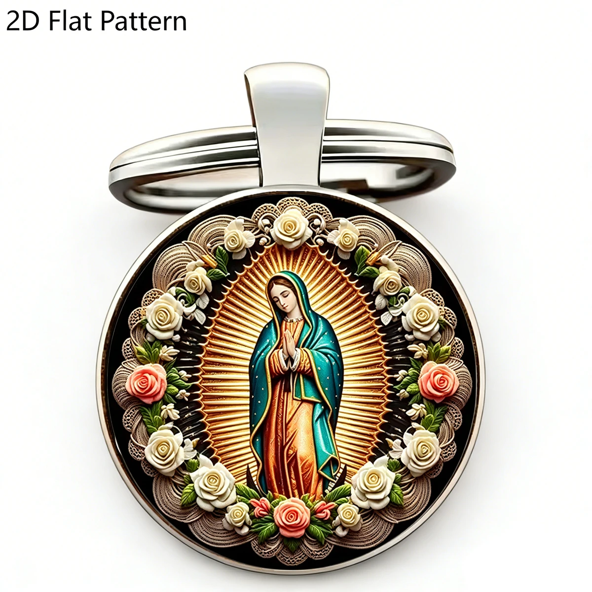 1PC Chaveiro Floral Nossa Senhora de Guadalupe - Pingente Religioso Católico Virgem Maria, Presente Devocional Católico Mexicano
