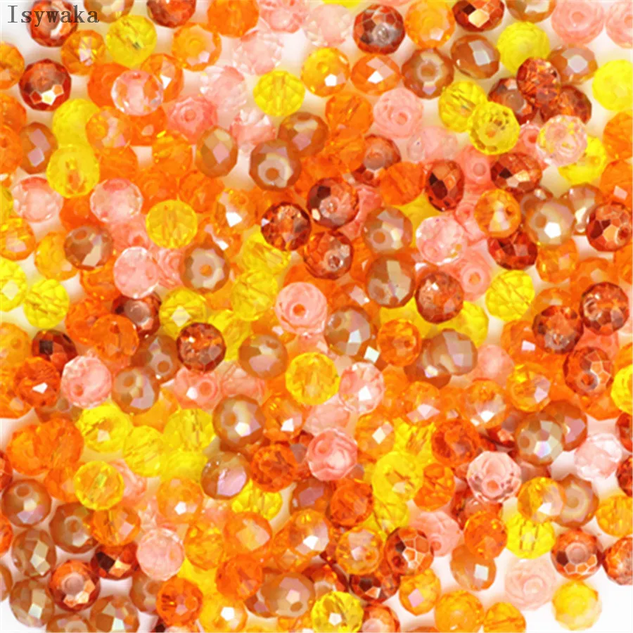 Isywaka B-Multicolor 4*6mm 50pcs  Rondelle Austria faceted Crystal Glass Beads Loose Spacer Round Beads for Jewelry Making