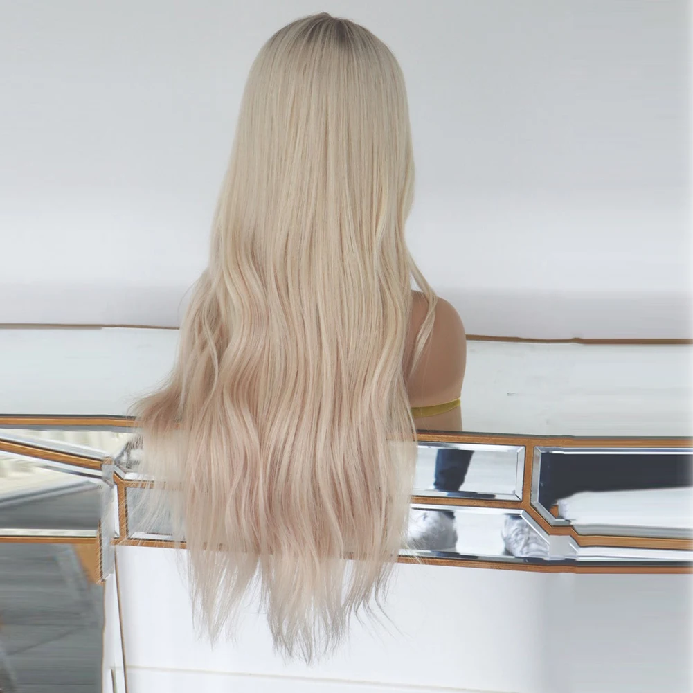 Ombre Ash Light Blonde Wig for Women Dark Rooted Loose Wave Synthetic Lace Frontal Futura Fibre for Daily Wear Party Cosplay