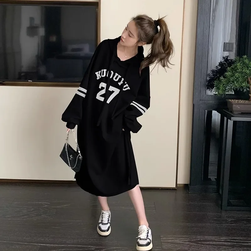 Plus Size Long Loose Hoodie Dress Cover up Slimming for Fat Girls Autumn New Style Comfortable Lazy Style One Piece Dress