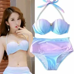 Women's Pearl Sling Bikini Suit Gradient Mermaid Shell  Bra Swimsuit with Cushion Push Up  Sea Speed Dry Sexy