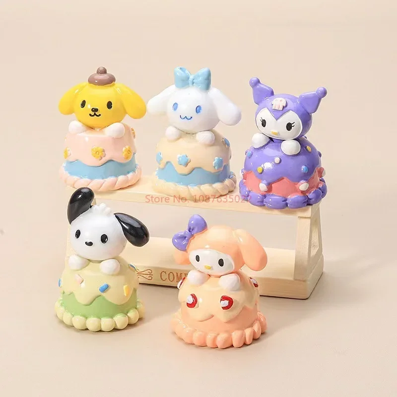 Sanrio Cake Party Series Figura Anime, Enfeites de carro, Acessórios Chaveiros, Decoração Desktop, Modelo Toy Presentes, DIY, 5pcs