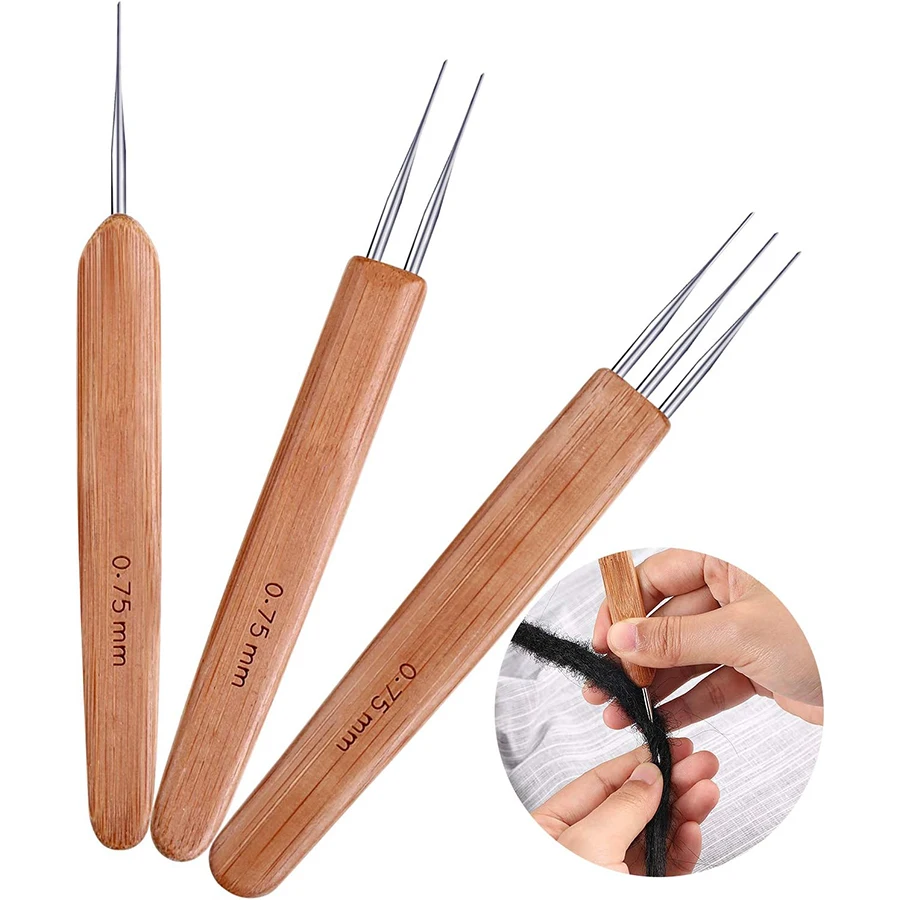 3/6Pcs 0.5mm/0.75mm Dreadlock Crochet Hook Wood Crochet Needles Hair Dreadlocks Tool for Braid Craft image 2