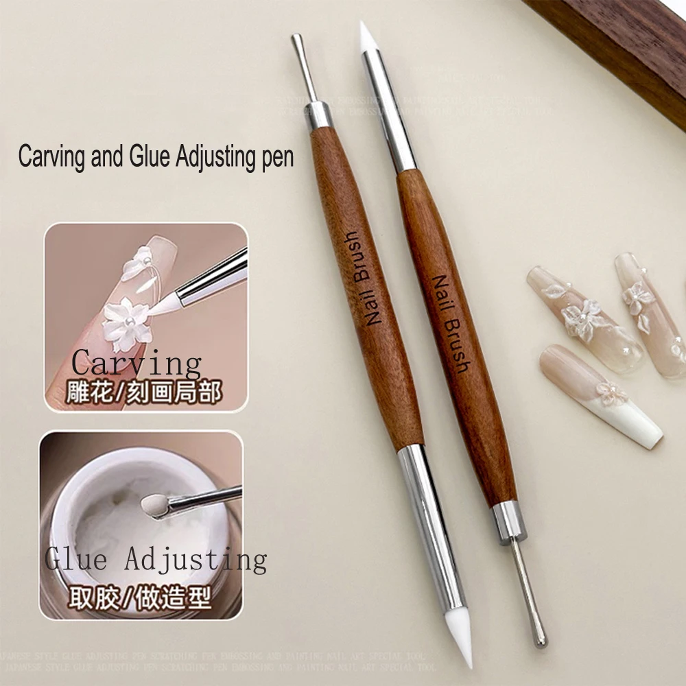 2 pezzi spatola in silicone a doppia estremità pennello per nail art per intaglio 3D fiore pittura penna colla pennello misto strumento per manicure in acciaio inossidabile