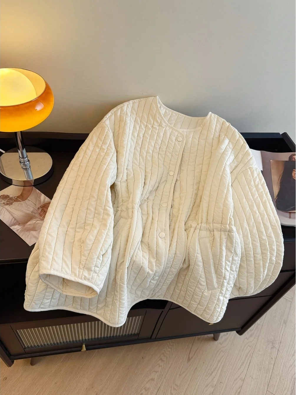 

Ele round Ne down Jaet Women's Casual Loose Oversize Cotton Padded Coat Korean Sle Thiened Long Sve Coat