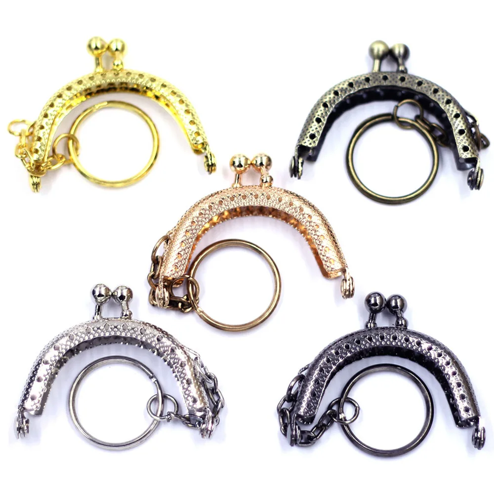 

10Pcs Kiss Clasps Lock With Keyring Chain Arched Metal Frame Lattice Mixed For Purse Bag Handbag Handle DIY Accessories 5cm