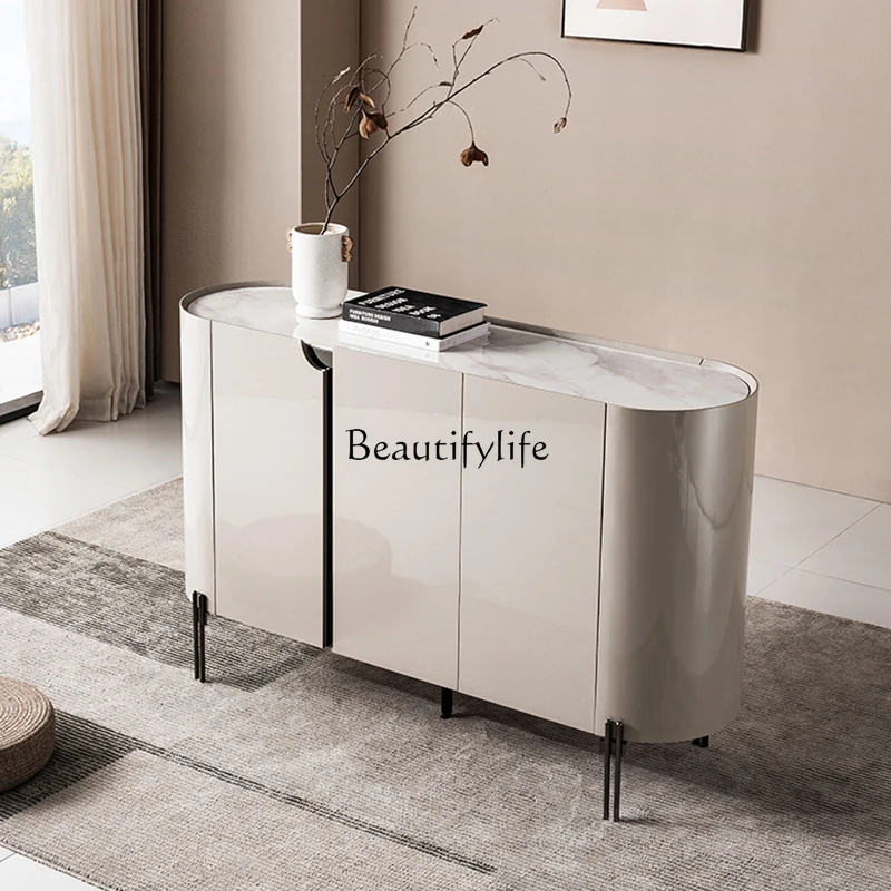 03 Italian minimalist lacquered rock slab side cabinet oval porch storage locker