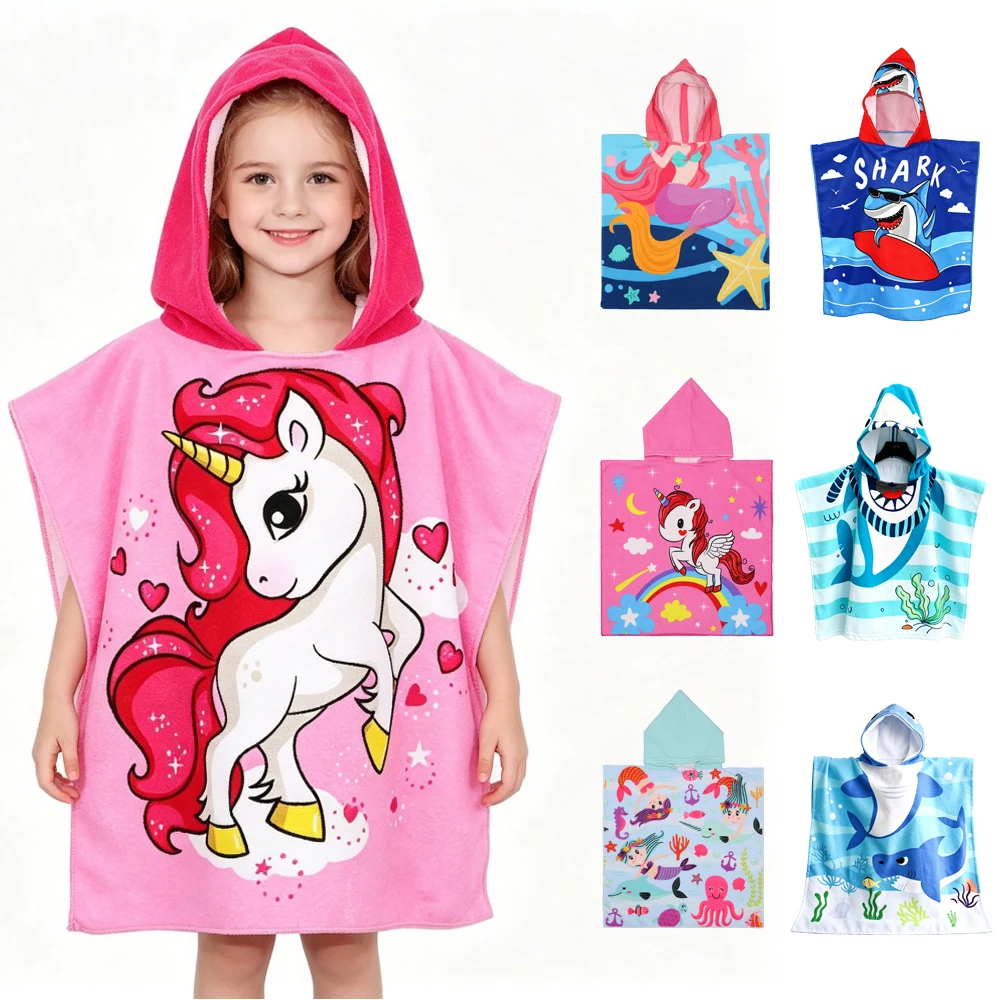Toalla con Capucha para Niños, Poncho de Baño para Niños, Toallas de Baño con Diseño de Tiburón, Albornoz de Dinosaurio para Bebés, Toallas de Playa con Diseño de Unicornio para Niñas, Manta Envolvente