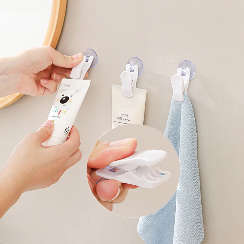 4Pcs/bag Multi Functional Suction Cup Small Clip Hook. Can Be Used To Store Small Items in Kitchen/bathroom and Other Places