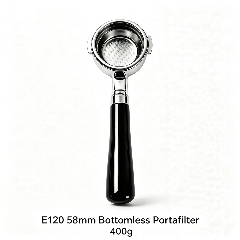 CAFOVO E120-58 58MM Bottomless Portafilter 304 Stainless Steel Walnut Handle 300g Only Applicable to CAFOVO E120 Coffee Machine image 2
