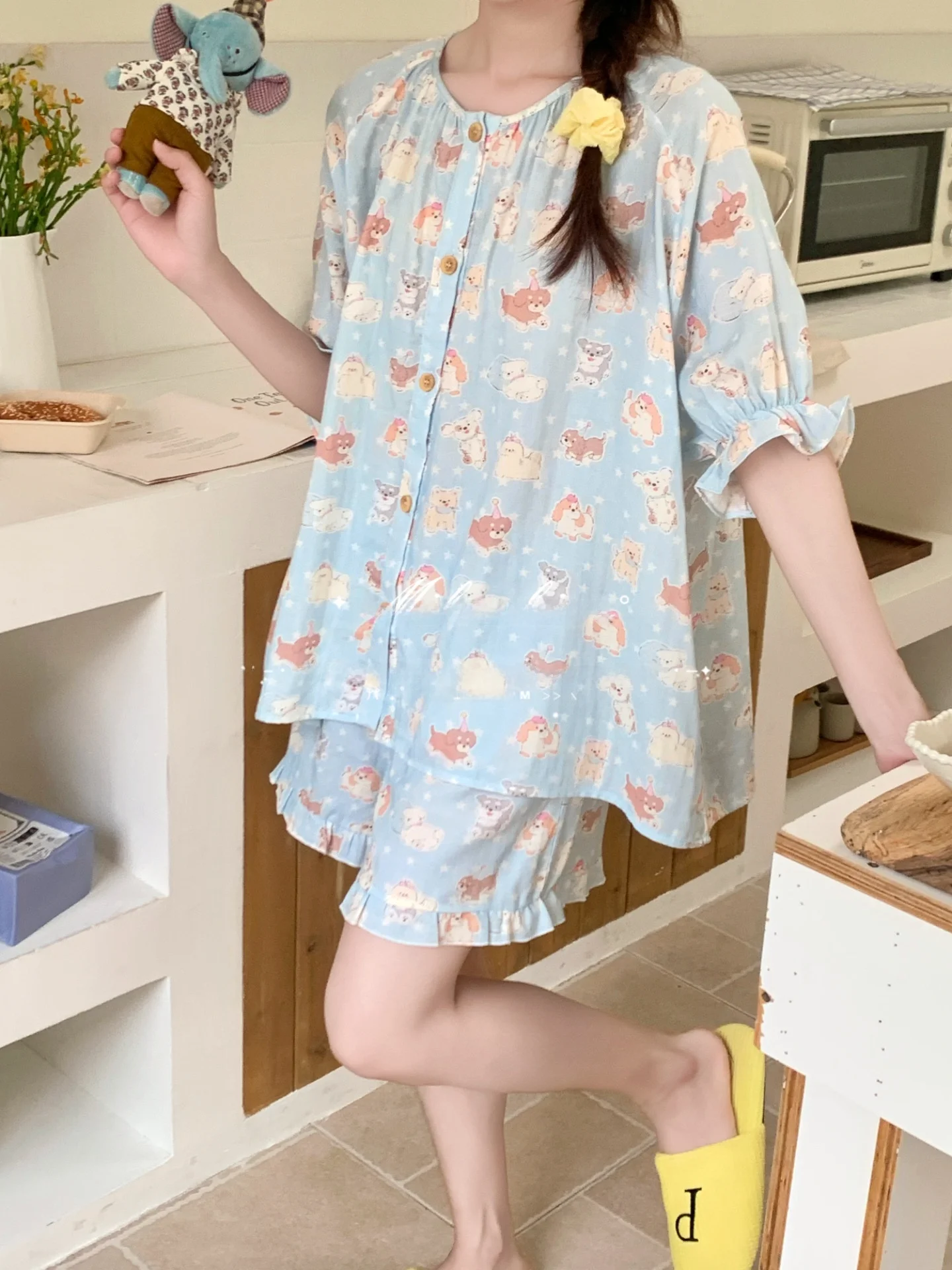 100-pure-cotton-double-layered-summer-sleepwear-short-sleeve-home-clothes-set-for-women-new-arrival-2026-spring-season
