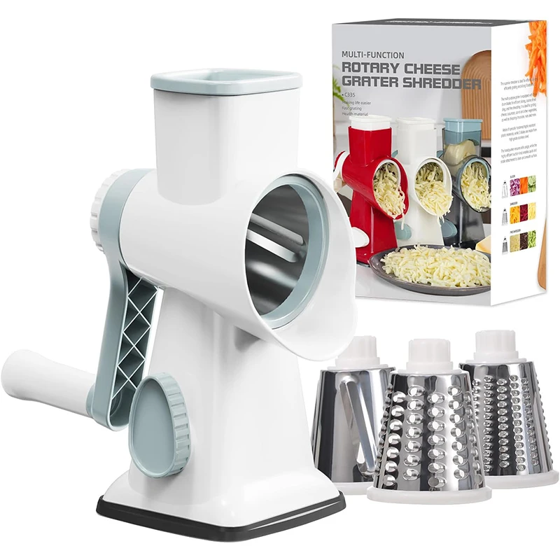 LMETJMA 3-in-1 Roterende Kaasrasp Veelzijdige Handmatige Groentesnijder Pinda Noten Grinder Kaas Groente Shredder Helder JT242 - afbeelding 1