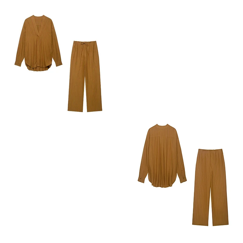 Guobiuziy Women's Linen Striped Suit 2026 Spring and Autumn Camel Color Design European-Style Fashion Trend Casual British Style