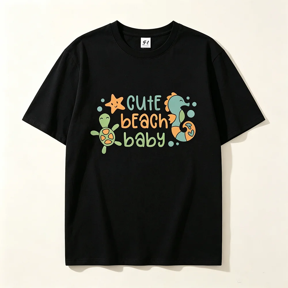 Cute Beach Graphic T‑Shirts for Men Women Summer Casual Short Sleeve Tees Ocean Turtle Seahorse Starfish Print Loose Fit Tops