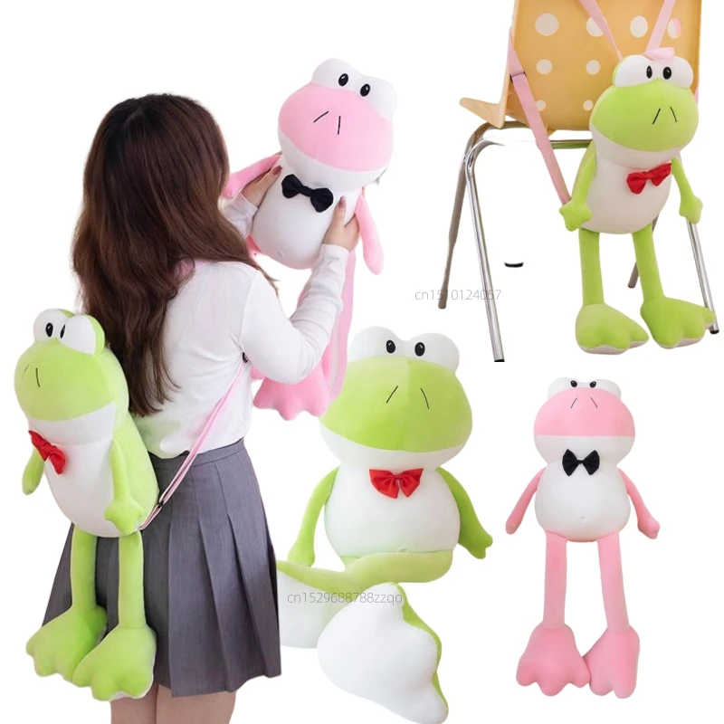 2024 Long-legged Frog Plush Dolls Fashion Backpack Soft Bag Animal Cartoon Baby Toys For Girls Boys Trip Birthday Holiday Gifts