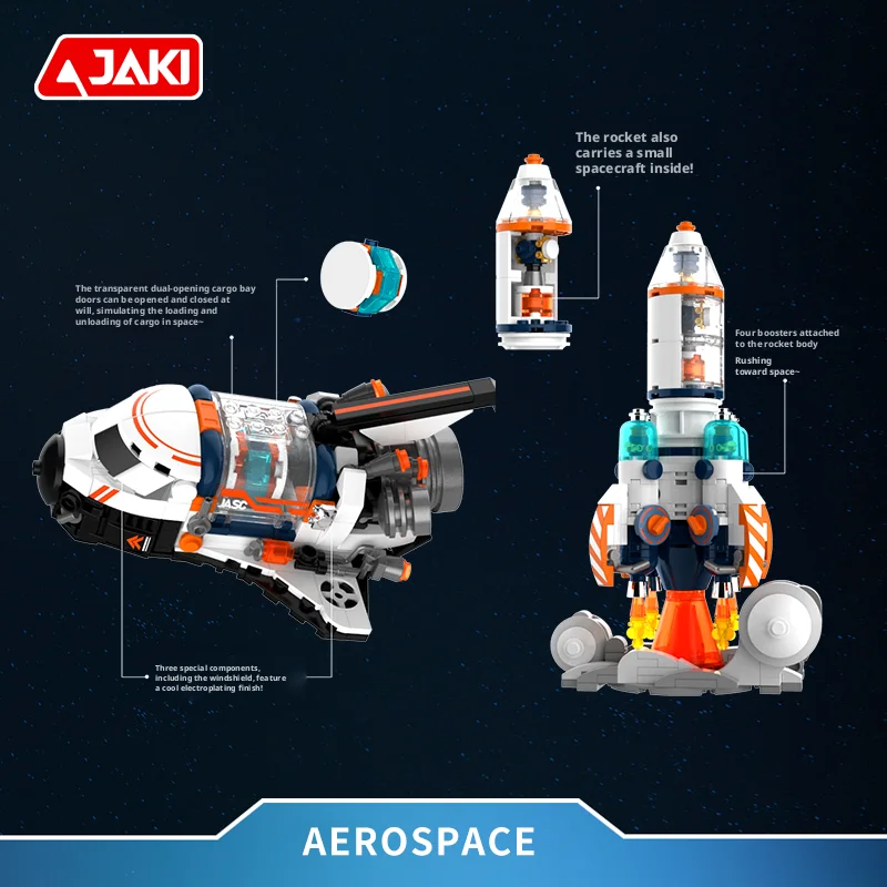 JAKI Space Lunar Rocket Building Blocks Toy Aerospace Science Moon Exploration Vehicle Model Brick Desk Decor Gift for Kids