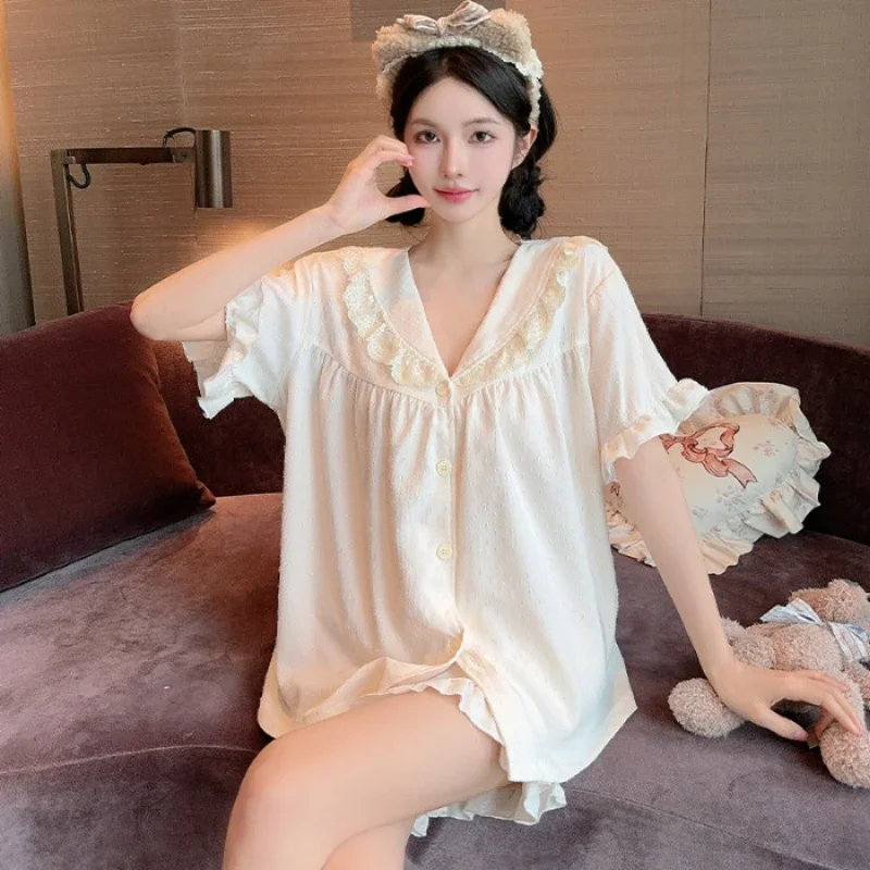 

Sleepwear Women's Clothes Summer Short Sleeve Cardigan New Thin Cool Casual Home Loose Cozy Simple Soft Affordable Skinny Sweet