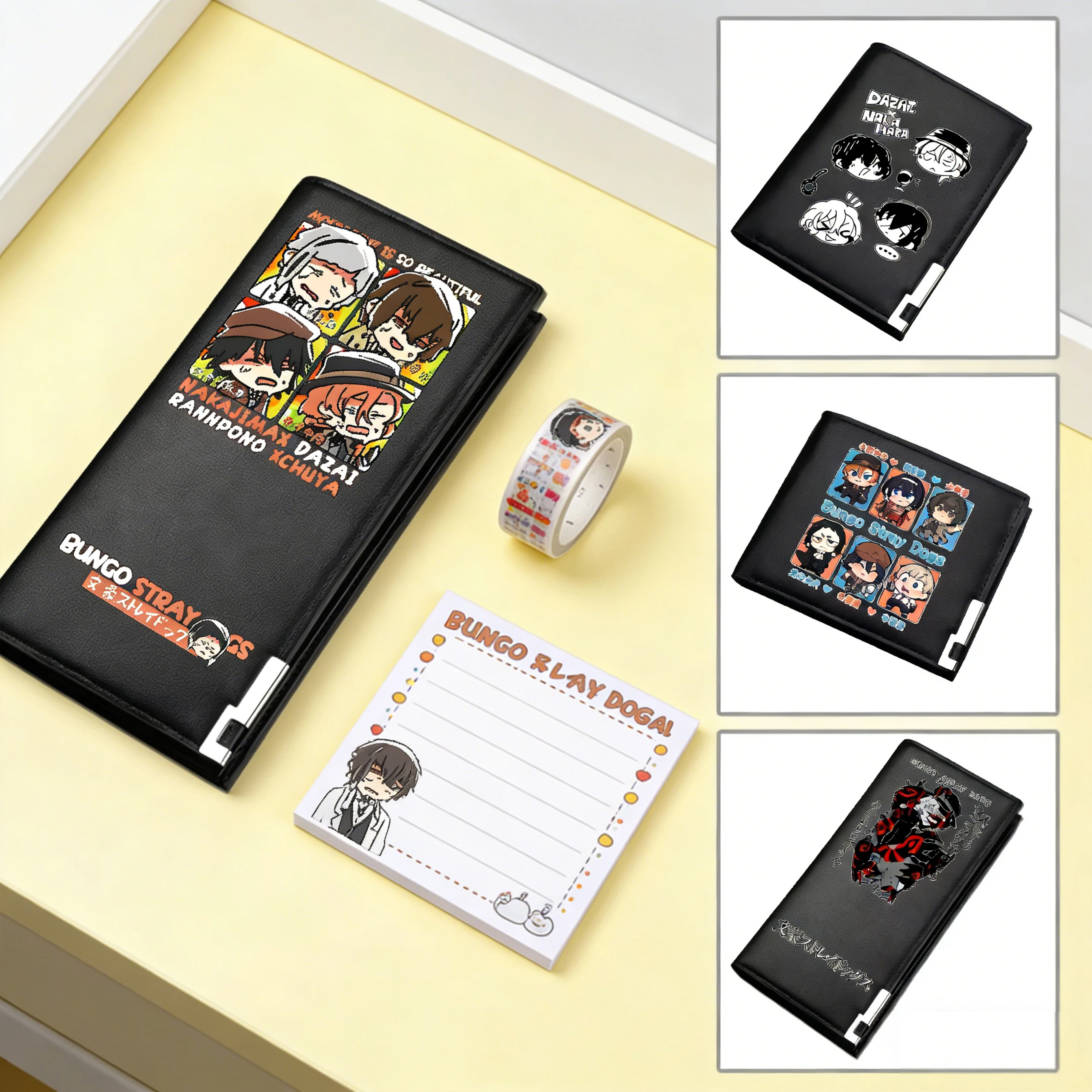 

Bungo Stray Dogs длинный кошелек для денег с мультяшным принтом, короткий кошелек из искусственной кожи, черный держатель для удостоверений личности, клатчи для денег для мужчин