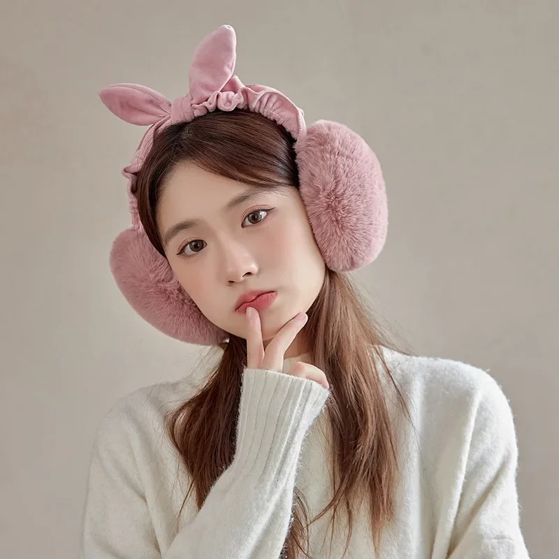 New Earmuffs for Women in Winter, with Ear Warmers and Cute Student Bows, Warm Plush Folding Earmuffs