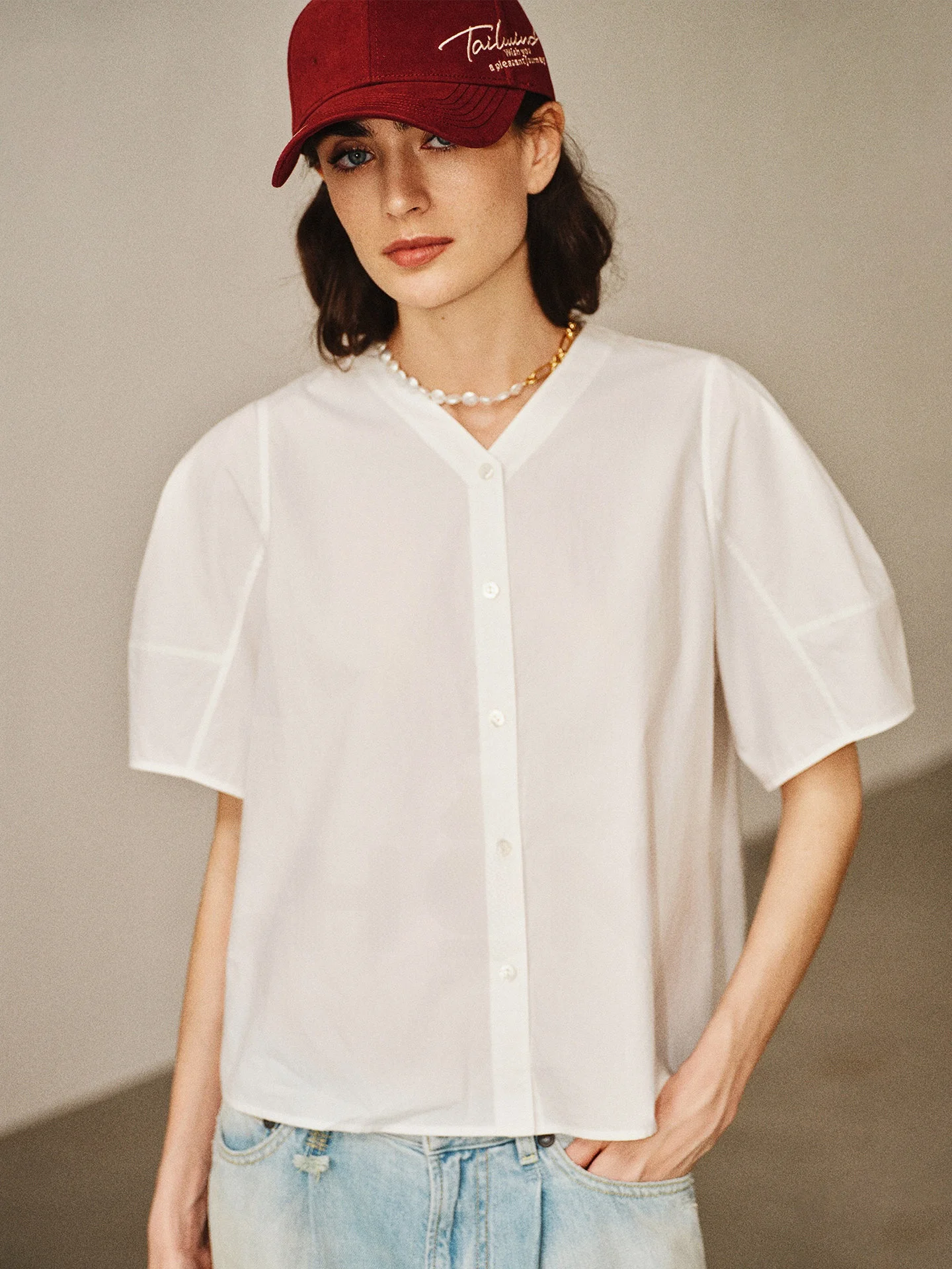 

Skin-friendly Long Velvet Cotton Filter irt Japanese Sle V-ne ort-sved White irt Fre Cloud Texture Simple Comm...