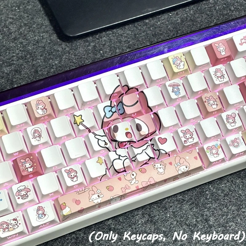 Cute Melody 100Keys Keycap Set CHERRY Height Side-Lit PBT Dye-Sub Keycaps for Mechanical Keyboards Oil-Resistant Durable Keycaps