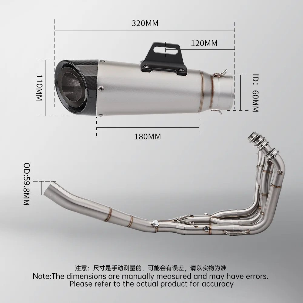 For Motorcycle S1000R (2010-2014) S1000RR (2010-2016) Motorcycle Muffler Escape Mid Pipe Slip on Stainless Stee muffer System