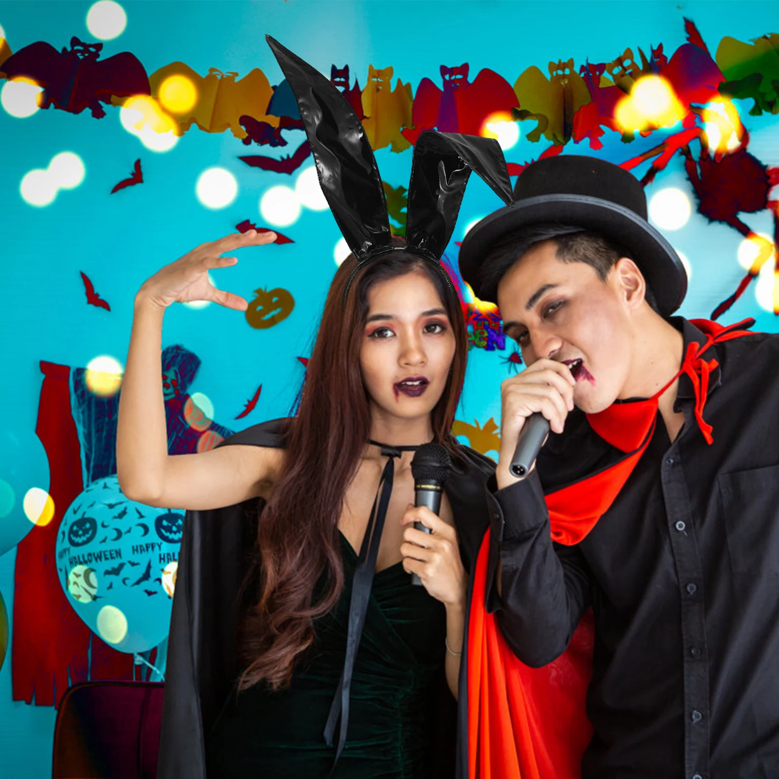 

2Pcs Bunny Ears Headpiece Black Artificial Holiday Decor Headwear Stylish Edgy Design for Halloween Christmas Cosplay