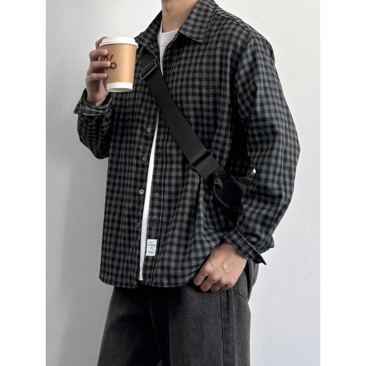 

American Retro Brued Plaid irt Long Sve Loose Commute Casual Outerwear Faionable Men's Spring Cotton Polyester Blend