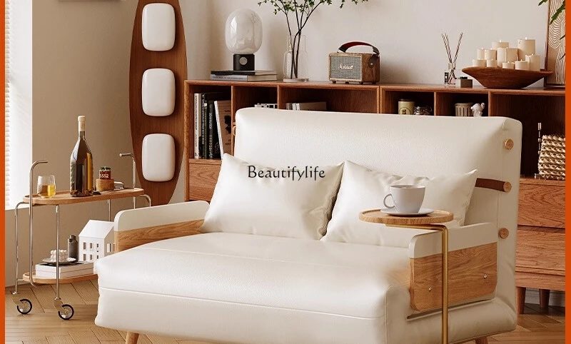 

Cream Style White Solid Wood Sofa Bed Dual-Use Multi-Functional Foldable