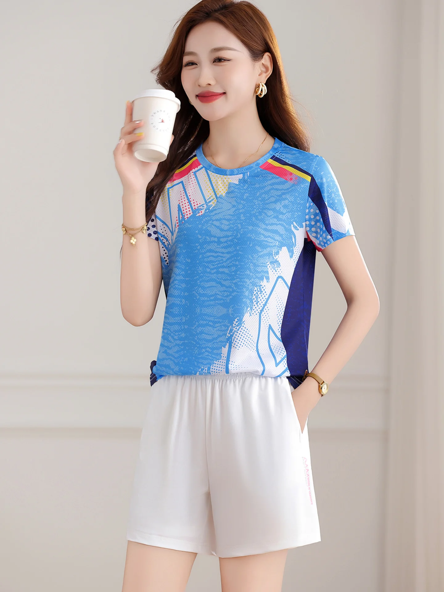 

Спортивный костюм Qui Dry ort Sve, женский летний комплект 2024, новинка для бадминтона, утренний бег, повседневный комплект из двух предметов, брюки