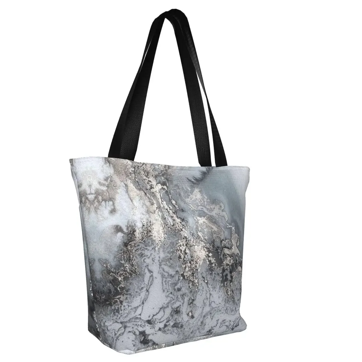 Gray Marble Texture Abstract Pattern Canvas Shopping Bag Women Reusable Grocery Modern Geometric Graphic Tote Shopper Bags