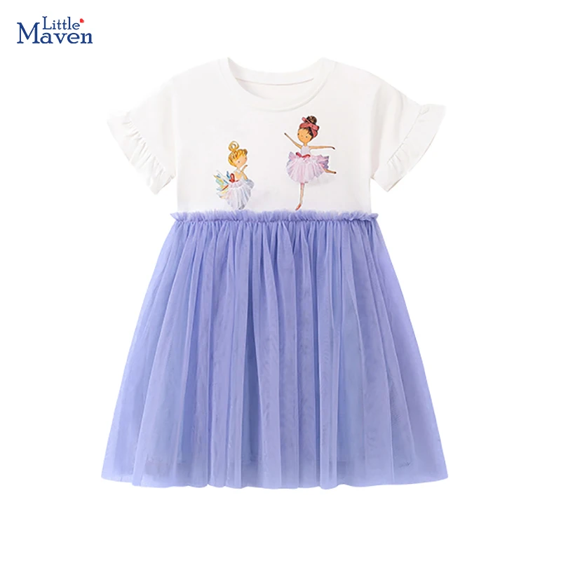 Little maven Girls Princess Ballet Mesh Dresses Summer Kids Dresses Cotton Baby one-piece Dress for Girls Party Dresses