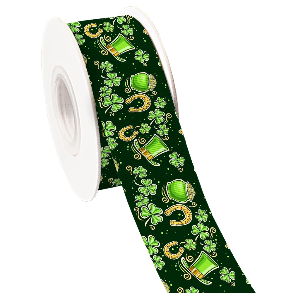 St. Patrick \'s Day Green Designs Printed Grosgrain Satin Ribbon for Gift Wrapping Hair Bow Craft Accessory 50 Yards