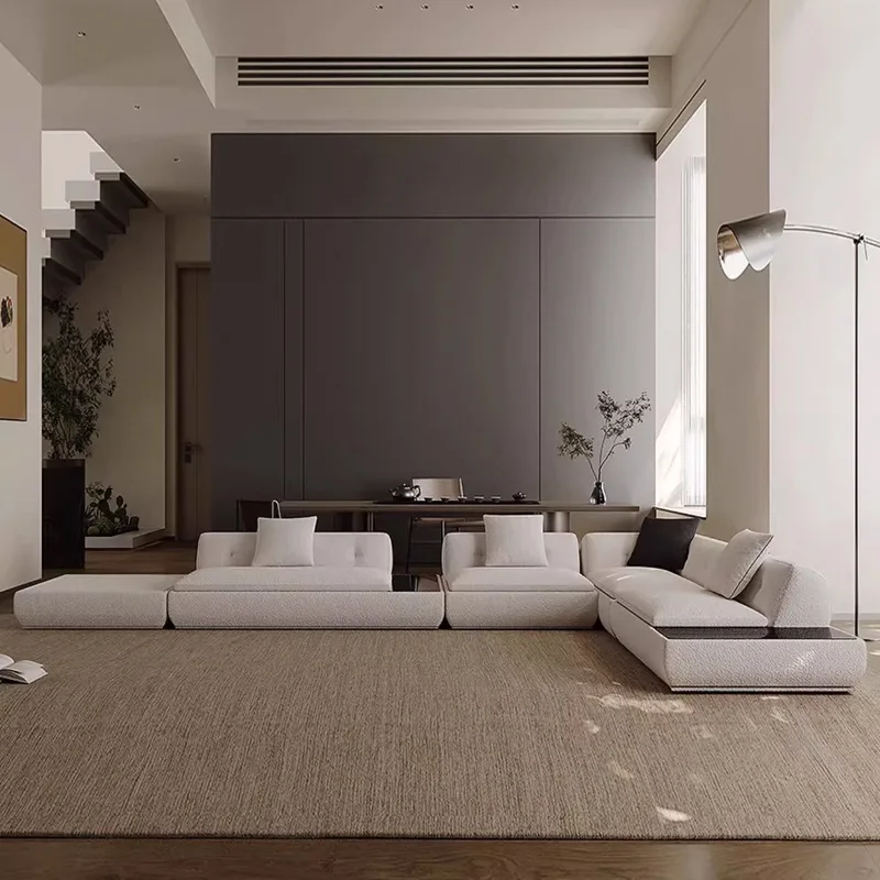 New large flat-layer Italian minimalist high-end fabric sofa Super Moon sofa straight top leather