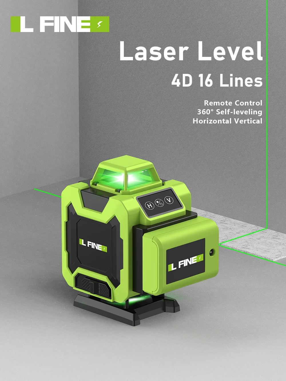 LFINE Laser Levels 4D 16 Lines 8 Lines Horizontal Vertical Cross Green Laser With Remote Control 360 Self-leveling Laser Level