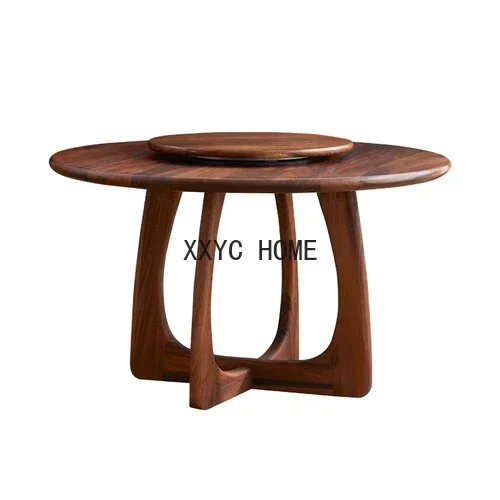 

Экологичный круглый обеденный стол из массива черного ореха в скандинавском стиле, китайский стол-вертушка из натурального дерева