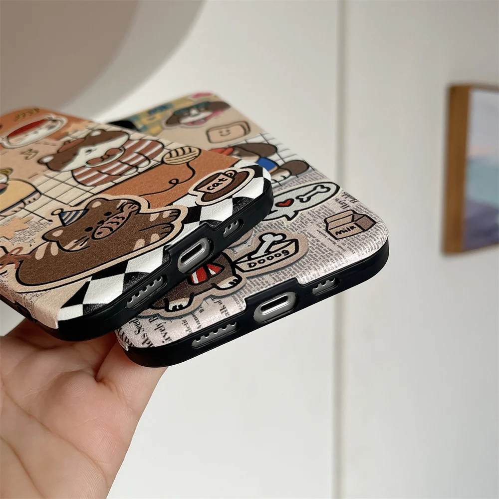 Funda de piel de oveja suave con diseño de perro y gato para iPhone 16 15 14 13 12 11 Pro Max XS X XR 14 15 Plus, funda a prueba de golpes