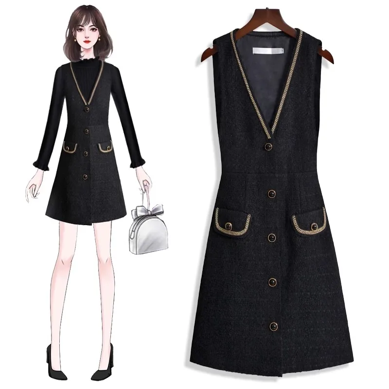 Women Long Autumn Winter New Sweet Slim Fit Tank Top Bottom Wool Vest Fragrant Style Dress