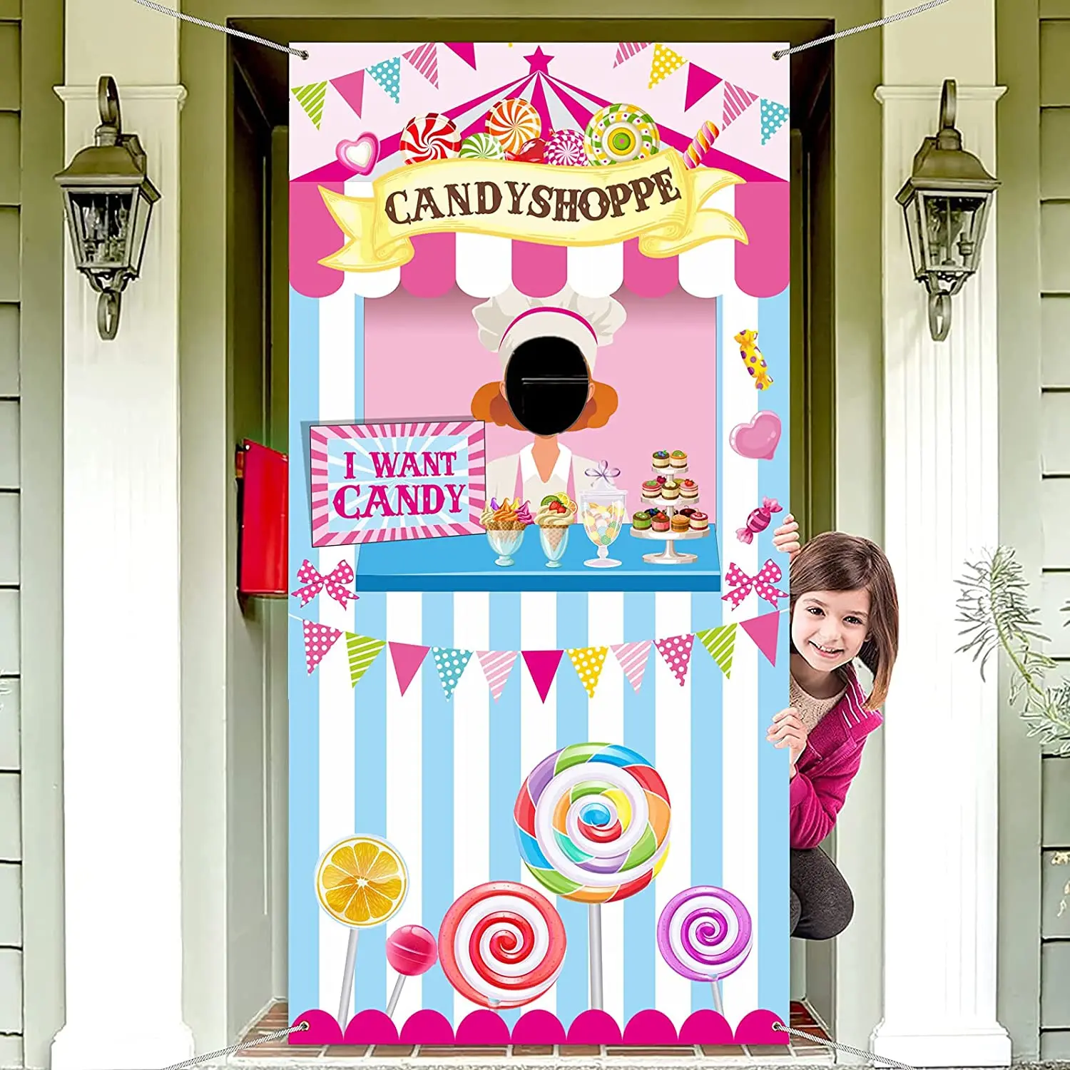 Candy Shop Party Sweet Shoppe Banner Background Carnival Photo Door Decor Backdrop For Candy Shop Sweet Party Game Supplies