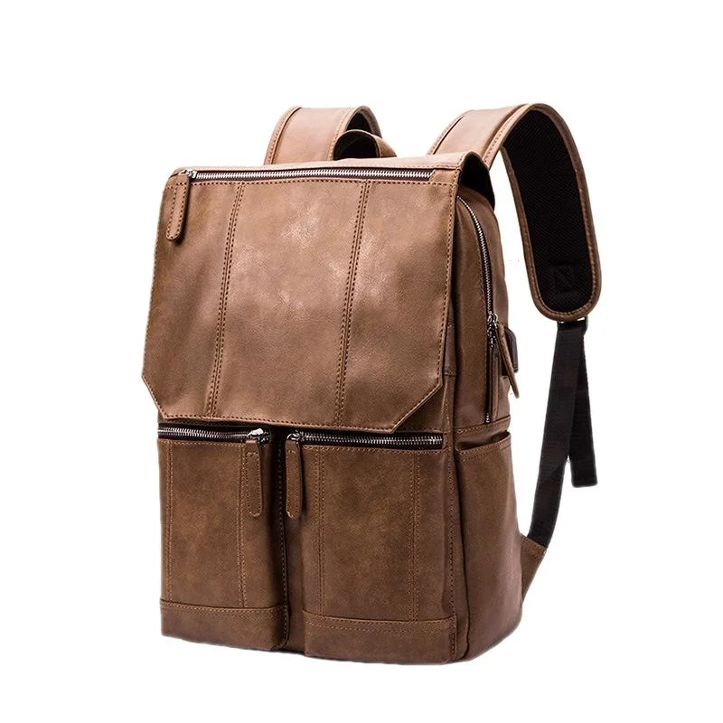 Vintage Flip Men's Backpack Casual Leather Travel Backpack Male Business Computer Backpack High Quality Student School bag