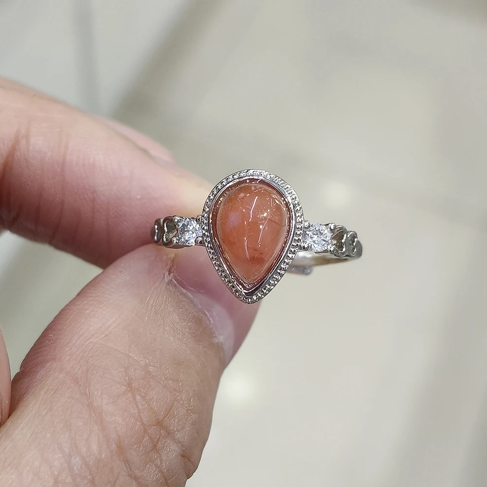 100% natural gemstone Red crystal ring copper silver plated adjustable ring ring suitable for ladies\' party gifts