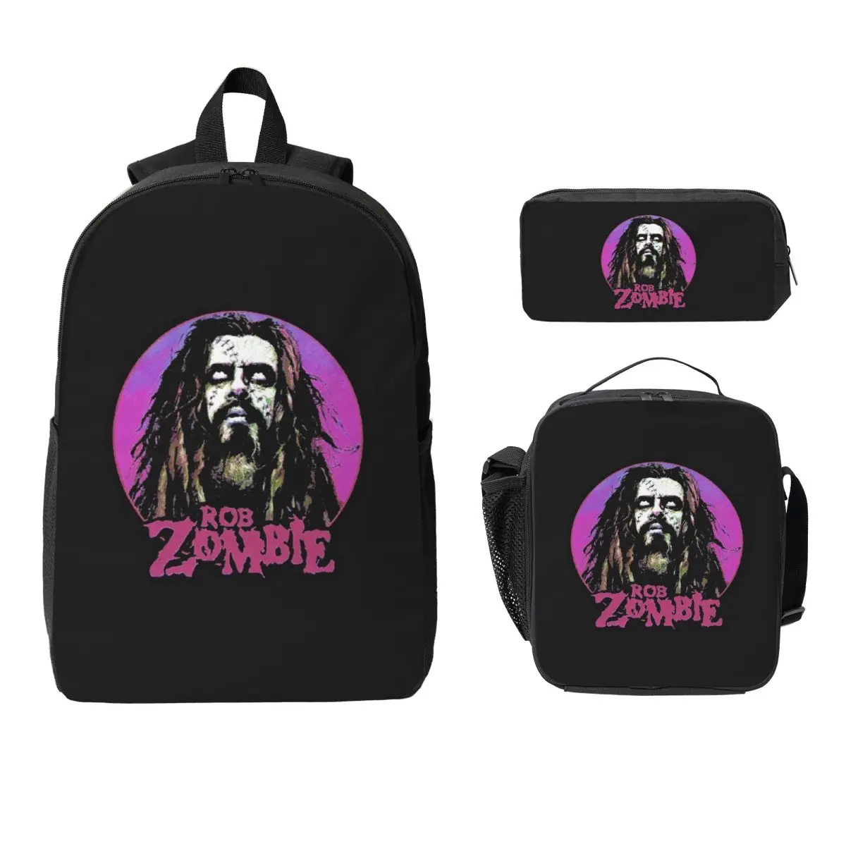

Vintage Rob Zombie Band Art Backpack Student Boys Girls BookBag School Bag Shoulder Bags 3ps Insulated Lunch Bag Pencil Case
