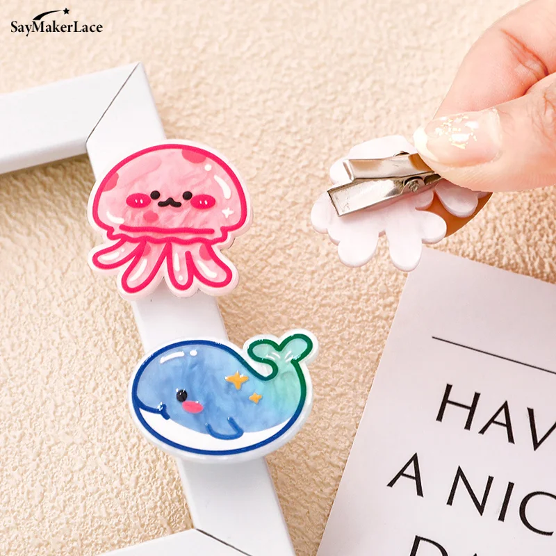 1PC Creative Barrettes Acrylic Ocean Fish Hairpin Cute Animal Hair Clip Jellyfish Seaweed Coral Clownfish Duckbill Clips