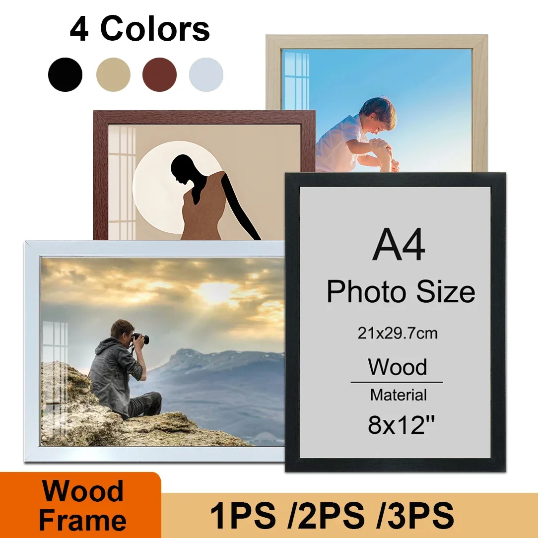 A4 Wood Photo Frame 1/2/3PCS 8x12inch Black White Brown Certificates Frame Picture Frame Log Color Home Decor Poster Frame