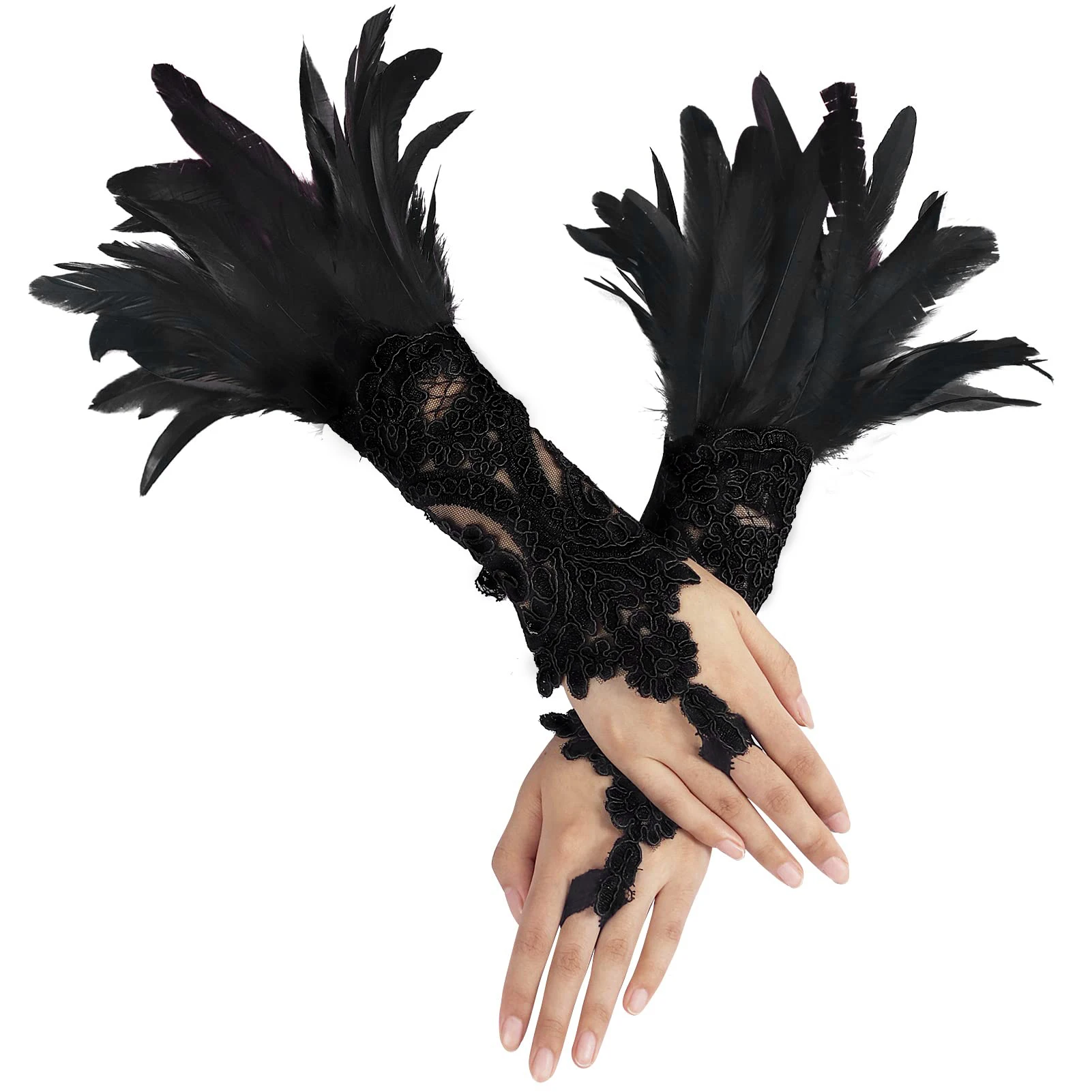 Gothic Lace Feather Scarf Lace Feather Bracelet Masquerade Brother Women\'s Clothing Accessories